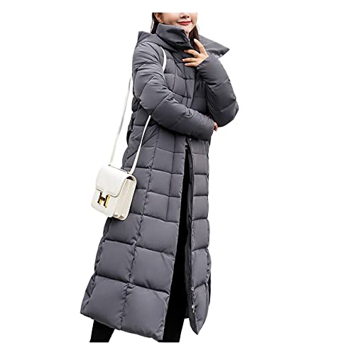 Dawwoti Damen Wintermantel Slim Fit Gepolsterte Mantel Langarm Maxi Kapuze Gürtel Tasche Faux Pelzkragen Warme Winter Mantel von Dawwoti