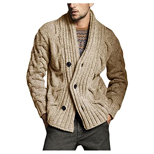 Dawwoti Herren Einfarbig Strickjacke Pullover Doppelknopfkabel Gestrickt Cardigan Langarm Strickmantel Herbst Kurzmantel von Dawwoti