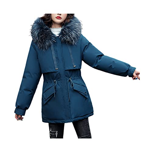 Dawwoti Wintermäntel für Frauen, Ungezwungene Faux -pelzkragen -gepolsterte Jacke mit Kordel, Outwear für von Dawwoti