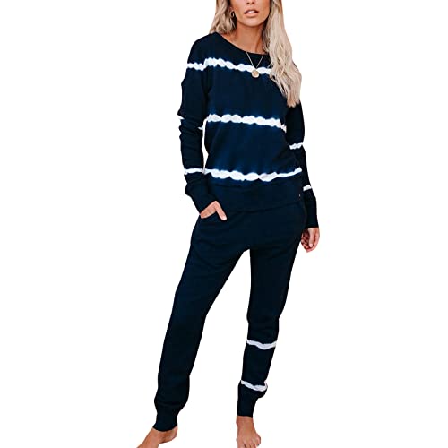 Frauen Langarm Pyjamas Set Krawatte Dye Weiche 2-stück Pullover Pj Loungewear mit Hosen von Dawwoti