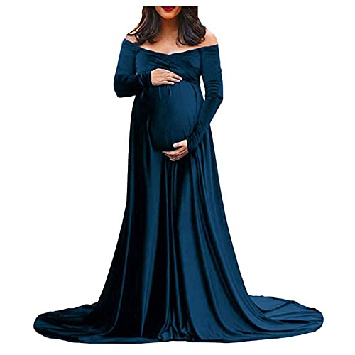 Frauen Mutterschaft Kleid für Foto-Shooting Solid Samt Foto-Shooting Schwangerkleid Wrap Maxi Kleid V-Ausschnitt Umstandskleid von Dawwoti