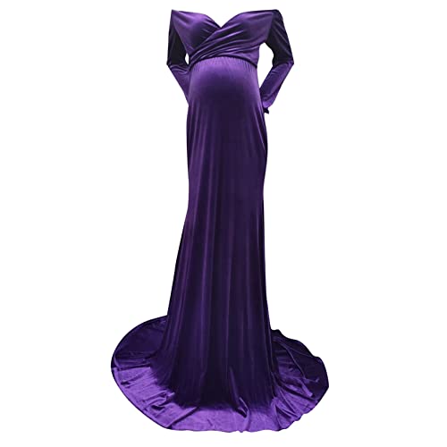 Frauen Mutterschaft Kleid für Foto-Shooting Solid Samt Foto-Shooting Schwangerkleid Wrap Maxi Kleid V-Ausschnitt Umstandskleid von Dawwoti