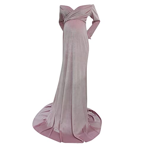 Frauen Mutterschaft Kleid für Foto-Shooting Solid Samt Foto-Shooting Schwangerkleid Wrap Maxi Kleid V-Ausschnitt Umstandskleid von Dawwoti