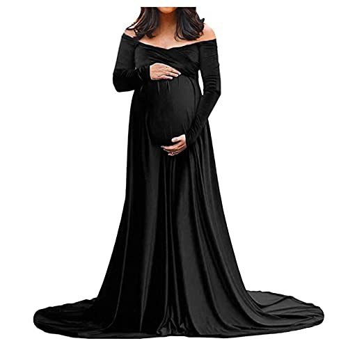Frauen Mutterschaft Kleid für Foto-Shooting Solid Samt Foto-Shooting Schwangerkleid Wrap Maxi Kleid V-Ausschnitt Umstandskleid von Dawwoti