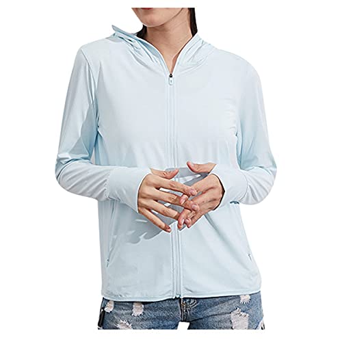 Frauen UPF 50+ Sun Shirt EIS Seide Uv-Schutz Hoodie Trainingsjacke mit Maske Daumenlöcher von Dawwoti