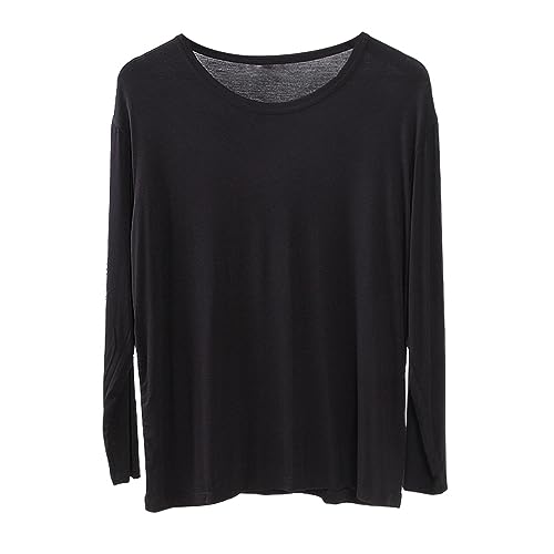 Männer Modale T-Shirt Langarm Pullover Scoop Neck Lose Tees Unterhemd Casual Hemd (4XL, Schwarz) von Dawwoti