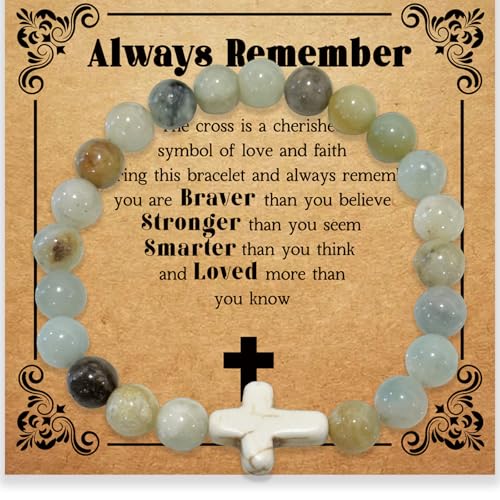 Kreuz-Armbänder, Naturstein, katholisches Armband, San Benito-Armband, St. Benedikt, trendige Sachen, inspirierende Geschenkideen, Armband und Karte, inspirierende Geschenke für Männer, Frauen von Daxtril