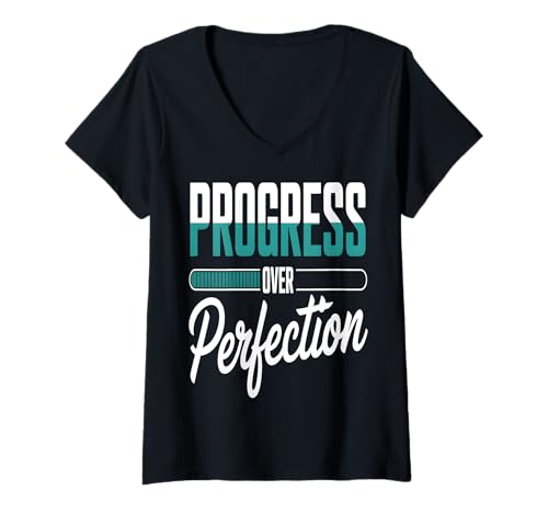Damen Fortschritt über Perfektion, motivierend T-Shirt mit V-Ausschnitt Damen Fortschritt über Perfektion, motivierend T-Shirt mit V-Ausschnitt von Day Apparel