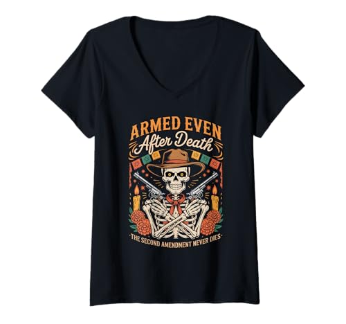 Damen Dia de los Muertos - Pro Gun Mexikanisch-Amerikanische 2. Änderung T-Shirt mit V-Ausschnitt Damen Dia de los Muertos - Pro Gun Mexikanisch-Amerikanische 2. Änderung T-Shirt mit V-Ausschnitt von Day of Dead - Proud Gun Owner Freedom is Forever