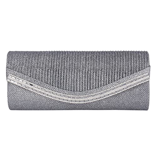 Day of Saturn Damen Groß Abendtasche Strassstein Handtasche Glänzend Clutch Mit Abnehmbare Kette,Grau von Day of Saturn