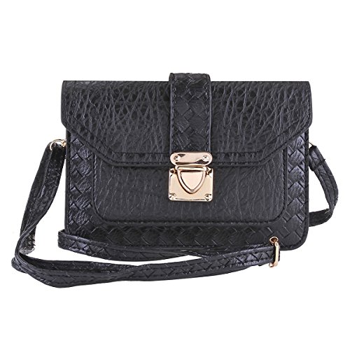 Day of Saturn Damen Klein Handytasche Mädchen Handy Umhängetasche Crossbody Schultertasche Brieftasche,Schwarz von Day of Saturn