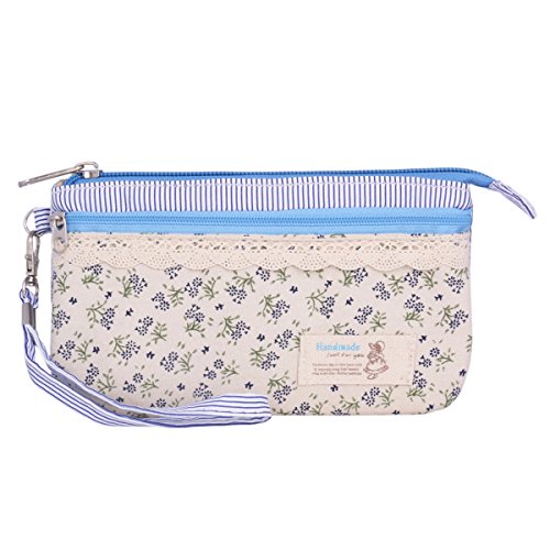 Day of Saturn Damen Mini Geldbeutel Segeltuch Münzentasche Mit Blumen Muster, Blau von Day of Saturn