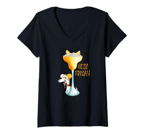Damen Days of the Week T-Shirt "Hello Friday" Distressed Weekend T-Shirt mit V-Ausschnitt von Day of the week Tshirt - Absolute Awesome Vibes