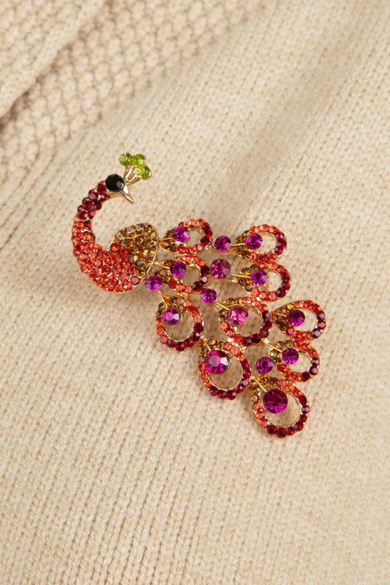 Sparkly Peacock Brosche in Rot und Multi von Day&Eve by Go Dutch Label