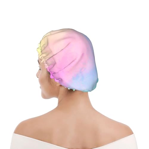 Duschhaube für Damen und Herren UK wiederverwendbar wasserdicht mit Gummiband bedruckt Buntes Pastell-Zeichenpapier Regenbogen von Day2Gift