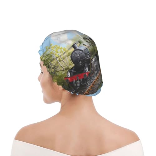 Duschhaube für Damen und Herren UK wiederverwendbar wasserdicht mit Gummiband bedruckt Dampfzug und Eisenbahn von Day2Gift