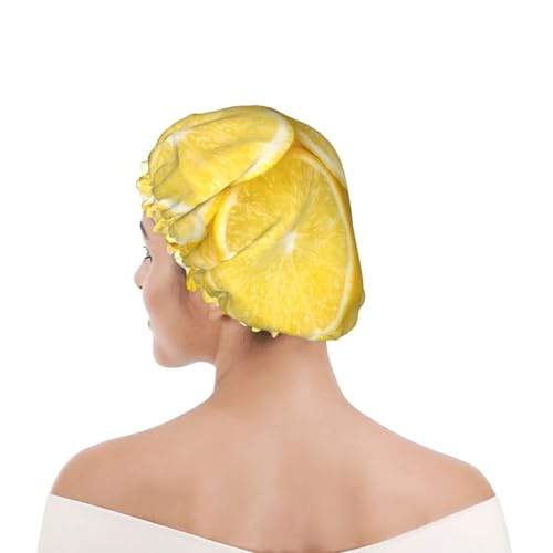 Duschhaube für Damen und Herren UK wiederverwendbar wasserdicht mit Gummiband bedruckt Gelbe Zitrone bedruckt von Day2Gift