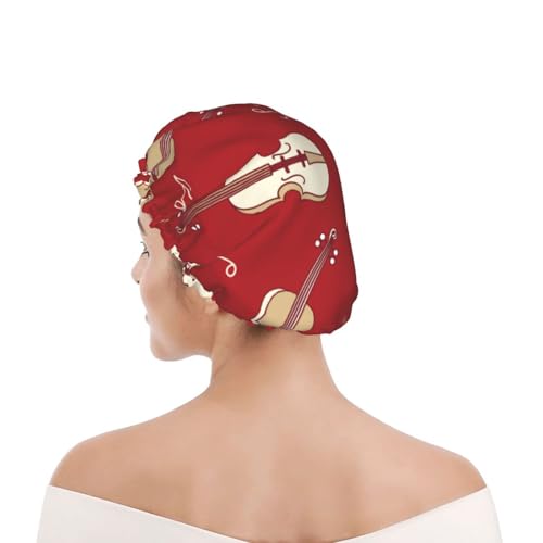 Duschhaube für Damen und Herren UK wiederverwendbar wasserdicht mit Gummiband bedruckt Musik Violine Rote Note von Day2Gift