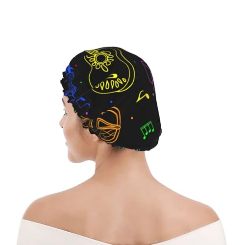 Duschhaube für Damen und Herren UK wiederverwendbar wasserdicht mit Gummiband bedruckt Musikinstrumente Neonfarben von Day2Gift