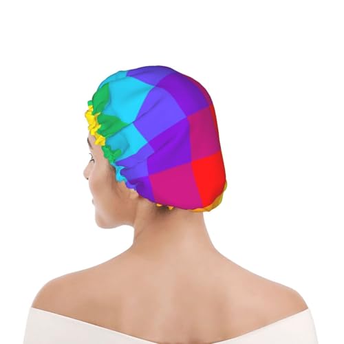 Duschhaube für Damen und Herren UK wiederverwendbar wasserdicht mit Gummiband bedruckt Regenbogen-Karomuster von Day2Gift