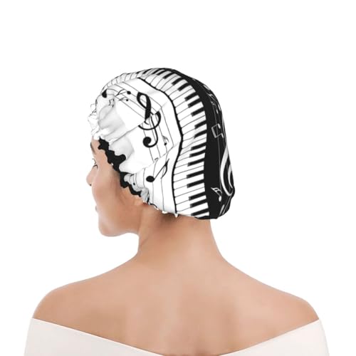 Duschhaube für Damen und Herren UK wiederverwendbar wasserdicht mit Gummiband bedruckt Schwarz-Weiß-Klaviertaste Musiknote von Day2Gift