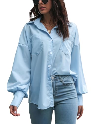 Damen Bluse Elegant V-Ausschnitt Hemd Langarm Arbeit Oberteile Casual Tunika Shirt Lose Langarmshirt Tops von DayaEmmoTQ