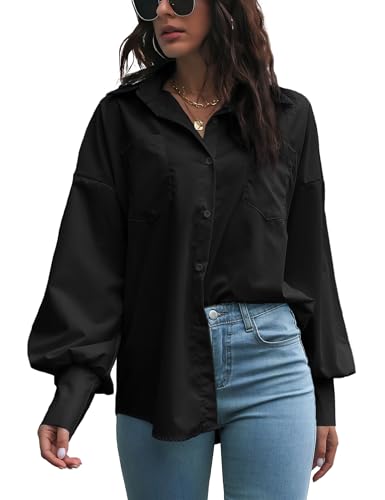 Damen Bluse Elegant V-Ausschnitt Hemd Langarm Arbeit Oberteile Casual Tunika Shirt Lose Langarmshirt Tops von DayaEmmoTQ