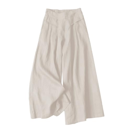 DayaEmmoTQ Damen Baumwolle Leinen Hose - Rock Hose Frauen lose Bequeme Freizeit hohe Taille dünne neun-Minuten-Hose mit weitem Bein von DayaEmmoTQ