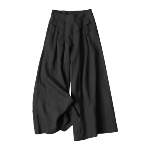 DayaEmmoTQ Damen Baumwolle Leinen Hose - Rock Hose Frauen lose Bequeme Freizeit hohe Taille dünne neun-Minuten-Hose mit weitem Bein von DayaEmmoTQ