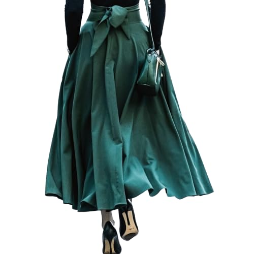 DayaEmmoTQ Damen Hoch Taille Vintage Halbkörper Rock Mode Swing Sexy Lange Regenschirm Skirt Seite Schlitz Tasche A-Line Regenschirm Rock von DayaEmmoTQ