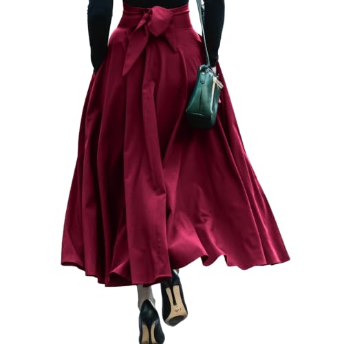 DayaEmmoTQ Damen Hoch Taille Vintage Halbkörper Rock Mode Swing Sexy Lange Regenschirm Skirt Seite Schlitz Tasche A-Line Regenschirm Rock von DayaEmmoTQ