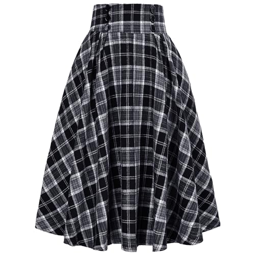 DayaEmmoTQ Damen Lang Vintage Röcke - Elegante Winterrock A-Linie Hohe Taille Midirock Faltenröcke Casual Elastische Unterrock Röcke von DayaEmmoTQ