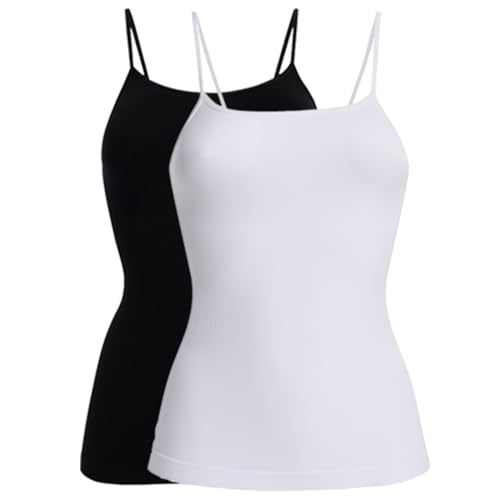 DayaEmmoTQ Damen Träger Camisole Tank Top Fashion Slim Essential Unterhemd Spaghetti Strap Sexy (Weiß+Schwarz, L) von DayaEmmoTQ