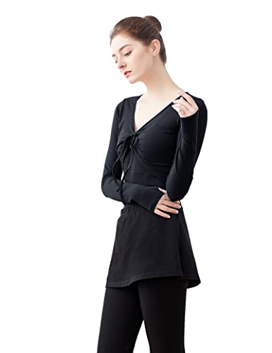 Daydance Mädchen Damen Tanz-Top Wickeljacke Baumwolle Cardigan Shrug Sweater für Ballett, Schwarz, Klein von Daydance