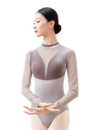 Daydance Samt Rollkragen Balletttrikot für Damen, Langarm Tanzkleidung im Herbst, Winter, Rollkragenpullover aus grauem Samt, S von Daydance