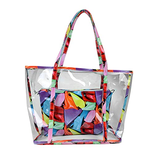 Dayfine® Damen Transparente Handtasche Strandtasche Strandtasche Transparent PVC Umhängetasche Fashion Jelly Umhängetasche 2 Stück Set-Rosa und Lila von Dayfine