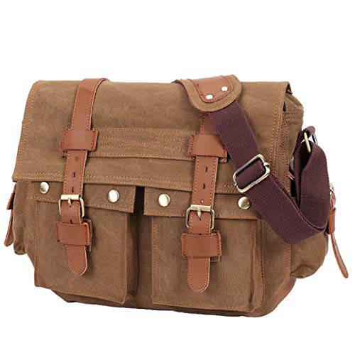 Dayfine Canvas Leder Messenger Bag Schultertasche Umhängetasche Crossbody klein für Herren Student School von Dayfine