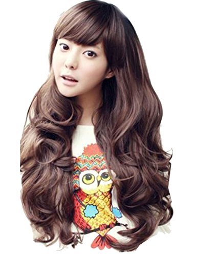 Dunkelbraun Perücke für Damen Kunsthaar Gelockt Lang Welle Dunkelbraun Wig von Dayiss