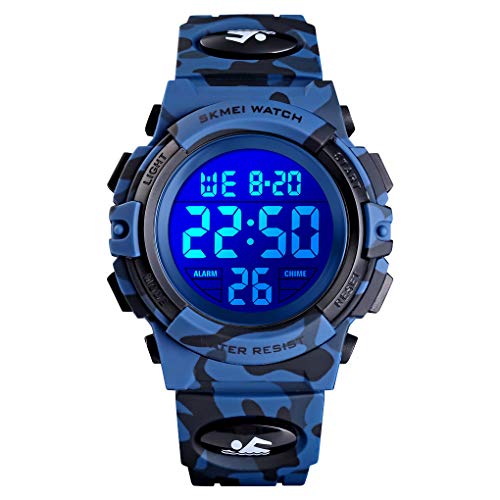 Dayllon Digitaluhr Kinder Uhren für Jungen Armbanduhr Kinder Outdoor Sport 50M Wasserdicht Elektronische 12/24 H Wecker Stoppuhr/Kalender/LED-Licht/Datum Junge Mädchen Dark Blue X(8-15 Year Old) von Dayllon