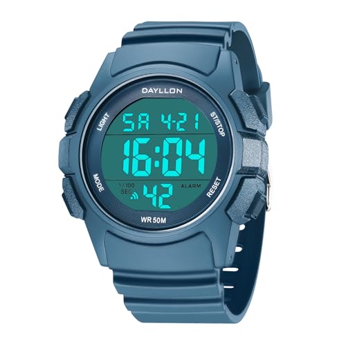 Dayllon Uhr für Männer Digitale Sportuhren Wasserdicht Militär Multifunktions Chronograph Stoppuhr Armbanduhr mit LED Hintergrundbeleuchtung/Alarm/Datum (Blau) von Dayllon