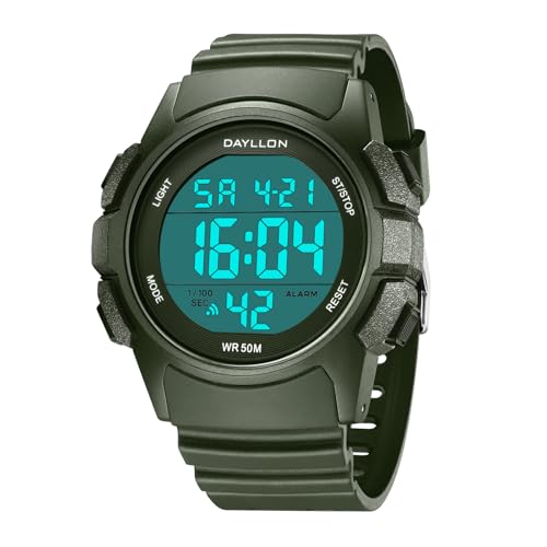 Dayllon Uhr für Männer Digitale Sportuhren Wasserdicht Militär Multifunktions Chronograph Stoppuhr Armbanduhr mit LED Hintergrundbeleuchtung/Alarm/Datum (Grün) von Dayllon