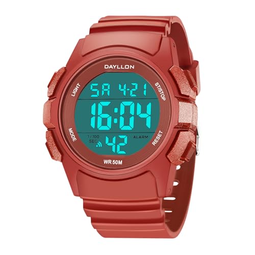 Dayllon Uhr für Männer Digitale Sportuhren Wasserdicht Militär Multifunktions Chronograph Stoppuhr Armbanduhr mit LED Hintergrundbeleuchtung/Alarm/Datum (Rot) von Dayllon