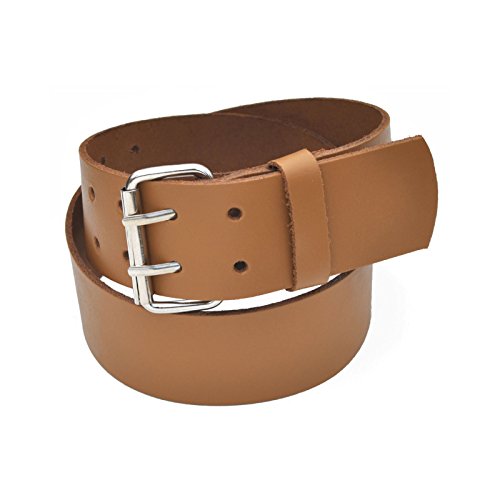 6cm Breit Echt Leder Guertel mit 2 Dorn Roll Schnalle - BEIGE/KAMEL - 115cm Bundweit von DayneQ