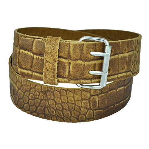 6cm Breit Echt Leder Guertel mit 2 Dorn Roll Schnalle -Kroko-Hell-Braun-95cm Bundweit 6cm Breit Echt Leder Guertel mit 2 Dorn Roll Schnalle -Kroko-Hell-Braun-95cm Bundweit von DayneQ