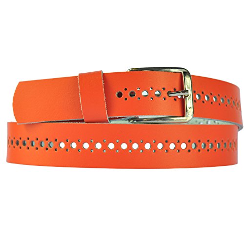 DayneQ 3cm Breit Echt Leder Löcher Guertel - (Klein-Gross-Löcher) Orange 85cm Bundweit von DayneQ