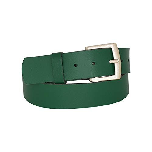 DayneQ 4cm Breit Echt Leder Guertel Altsilber Nickelfree - 11499-40-SIL - Dunkel-Gruen Bundweite 115cm von DayneQ
