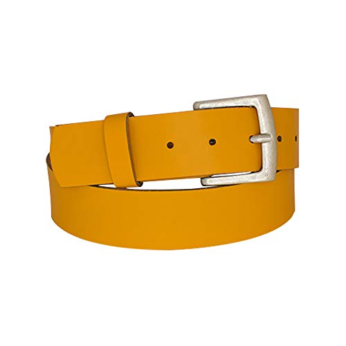 DayneQ 4cm Breit Echt Leder Guertel Altsilber Nickelfree - 11499-40-SIL - Gold-Gelb Bundweite 85cm von DayneQ