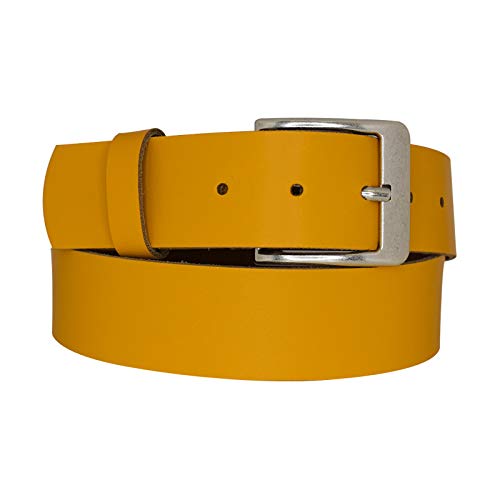 DayneQ 4cm Breit Echt Leder Guertel Altsilber Nickelfree - 15103-40 - Gold-Gelb Bundweite 85cm von DayneQ