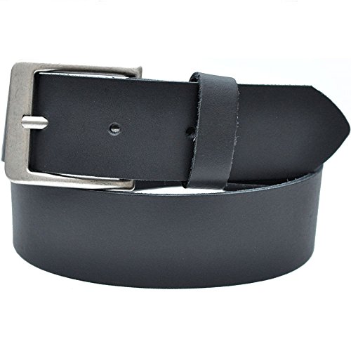 DayneQ 4cm Breit Echt Leder Guertel Altsilber Schnalle - SCHWARZ Bundweite 145cm von DayneQ