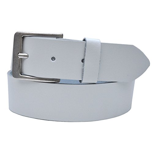 DayneQ 4cm Breit Echt Leder Guertel Altsilber Schnalle - WEISS Bundweite 105cm von DayneQ
